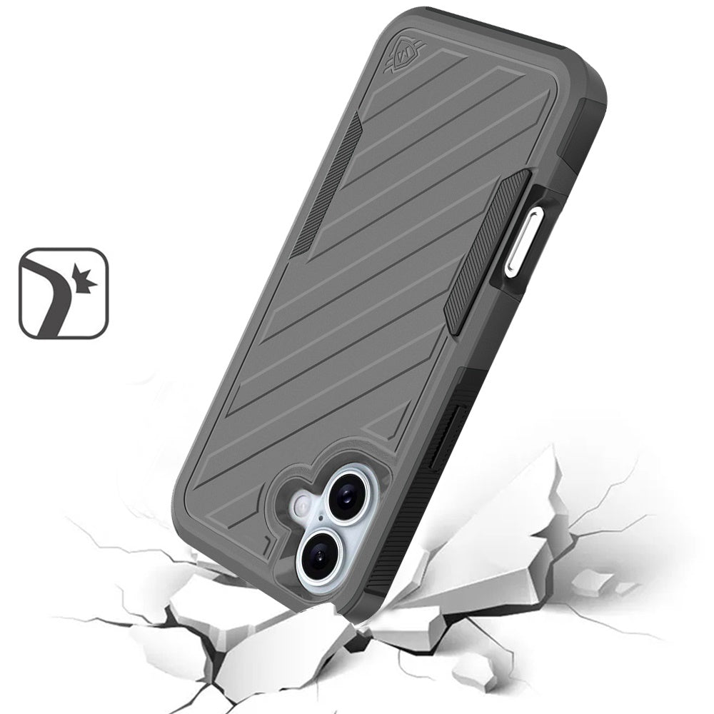 For Apple iPhone 16 (6.1") Premium Design Hybrid lined Shockproof Rugged Textured 2in1 Hard PC & Silicone TPU Non Slip Tough Case Cover