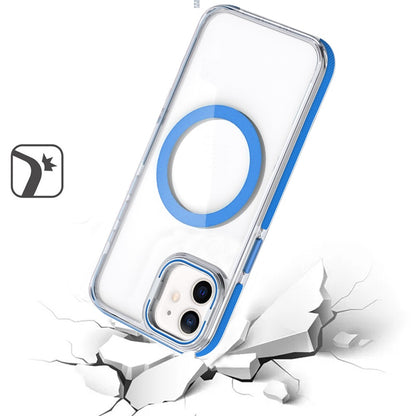 For Samsung Galaxy S22 Hybrid Clear Invisible Camera Bracket Stand [With Magsafe Magnetic Circle] Shockproof Color Frame Case Cover Blue