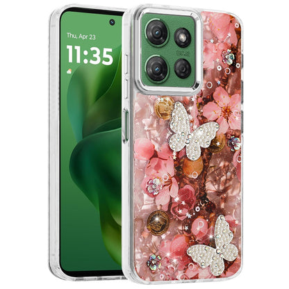 For Motorola Moto G Stylus 5G 2025 Epoxy Glitter Flowers Bling 3D Butterfly Fashion TPU Hybrid with Shockproof Protection Case Cover