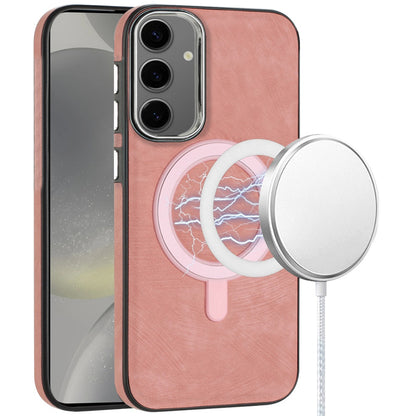 For Samsung Galaxy S25+ /S25 Plus /S24+ Plus Fashion PU Vegan Leather Chrome Edge Hybrid, MagSafe Compatible, Durable TPU Hard PC Case Cover