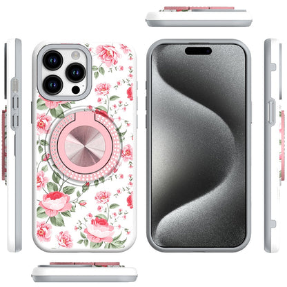 For Apple iPhone 13 Pro Max Pattern Design Hybrid with Invisible Ring Stand & Magnetic Back, Shockproof Protective Grip Case Cover