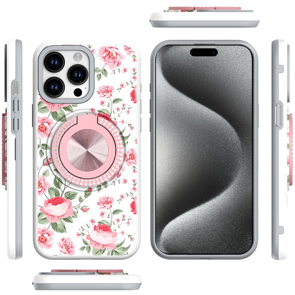 For Apple iPhone 12 /12 Pro Pattern Design Hybrid with Invisible Ring Stand & Magnetic Back, Shockproof Protective Grip Case Cover