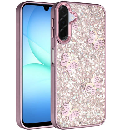For Samsung Galaxy A17 5G Cute Butterfly Crystal Diamond Glitter Case Sparkle Bling Frame Metallic Edges, Shimmer TPU Hybrid Case Cover