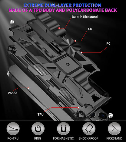 For Apple iPhone 15 Pro (6.1") Built in Magnetic Kickstand, Military Hybrid Bumper Heavy Duty Dual Layers Rugged Stand  Phone Case Cover