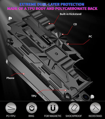 For Apple iPhone 16 Pro (6.3") Built in Magnetic Kickstand, Military Hybrid Bumper Heavy Duty Dual Layers Rugged Stand Case Cover