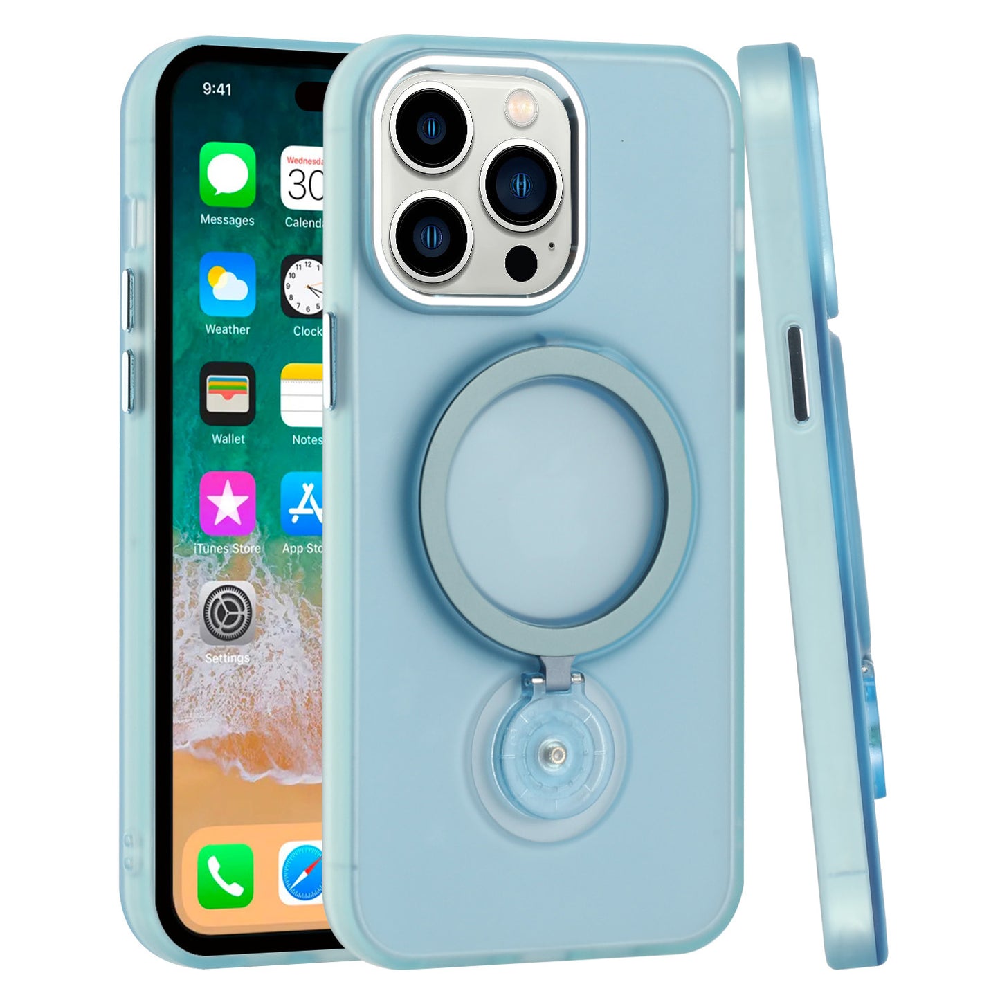 For Apple iPhone 16 Pro (6.3") MagSafe Compatible with 360 degree Circle Ring Stand Magnetic Kickstand Slim Hybrid Case Cover
