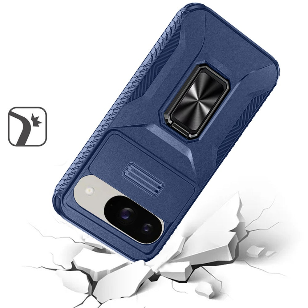 For Google Pixel 9 (6.3 inch) Camera Cover Phone Case with Magnetic Rotation Ring Stand [Military Grade] Hybrid Hard TPU Shockproof Case Cover