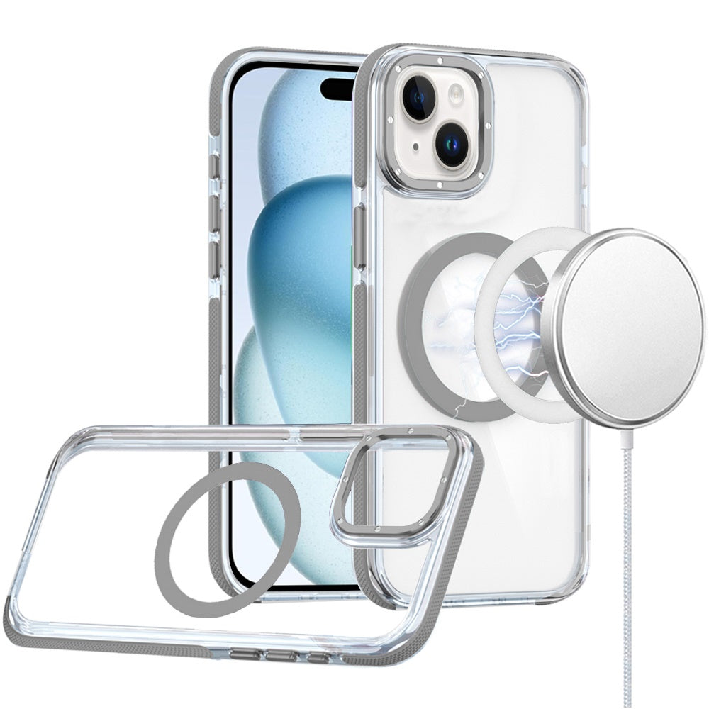 For Apple iPhone 15 Transparent Back with Colorful Frame, Strong Magnetic Circle, MagSafe Compatible, Slim Shockproof Protection Case Cover