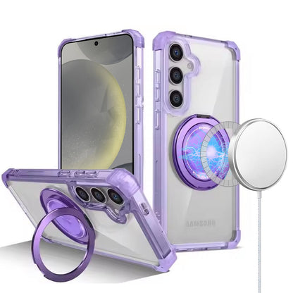 For Samsung Galaxy S25+ /S25 Plus /S24+ Plus Shield Magnetic Case [Compatible with MagSafe], 360° Rotatable Invisible Ring Stand, Transparent Back Case Cover