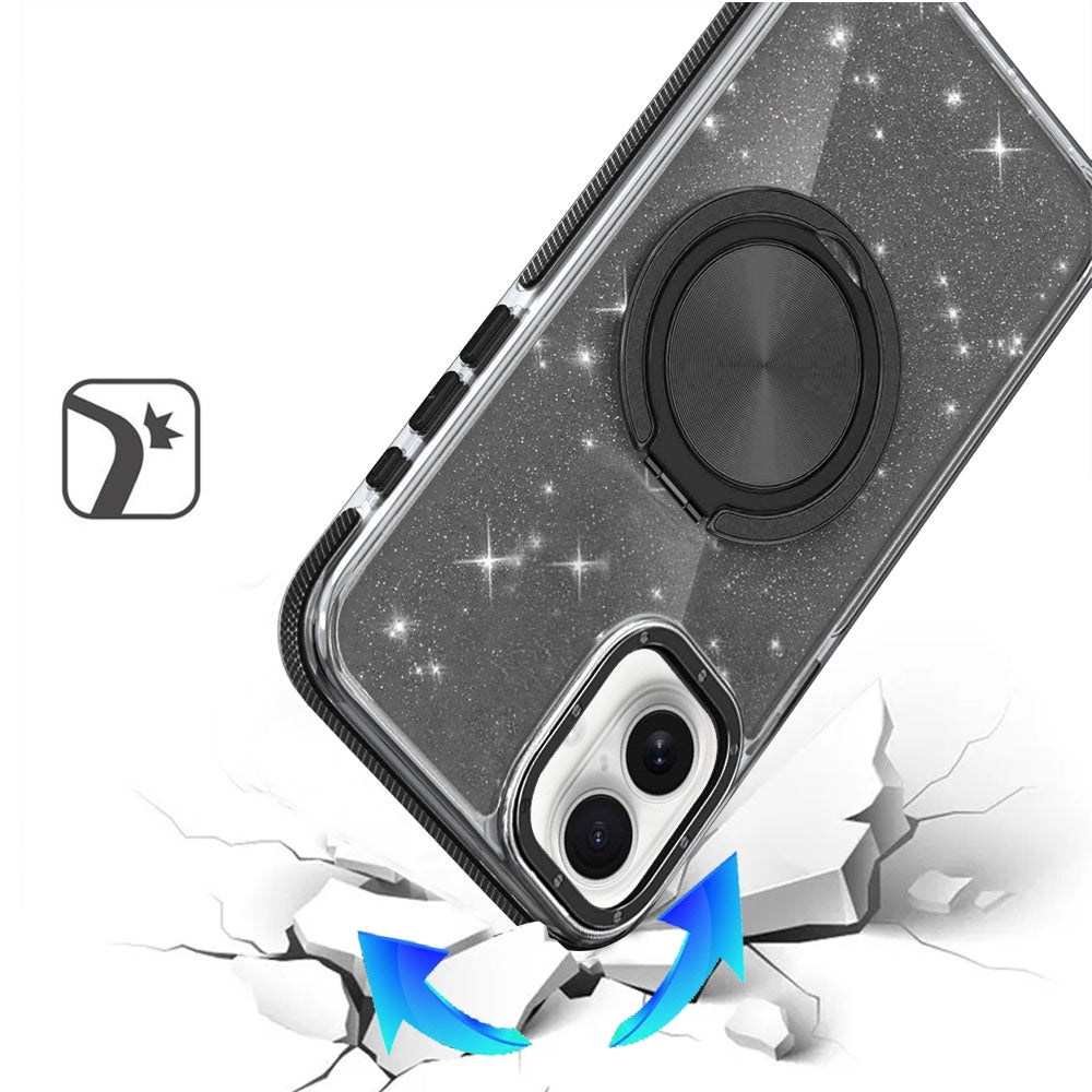 For Samsung Galaxy Z Fold 7 Slim Bling Glitter Sparkly Shimmer Hybrid with Magnetic Ring and 360° Rotational Stand [Compatible with Magsafe] Case Cover