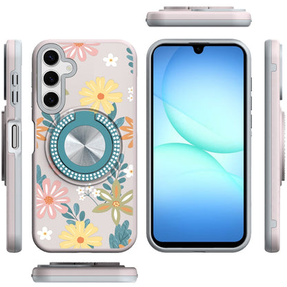 For Samsung Galaxy S25 Fan Edition /Galaxy S25 FE Pattern Design Hybrid with Invisible Ring Stand & Magnetic Back, Shockproof Protective Grip Case Cover