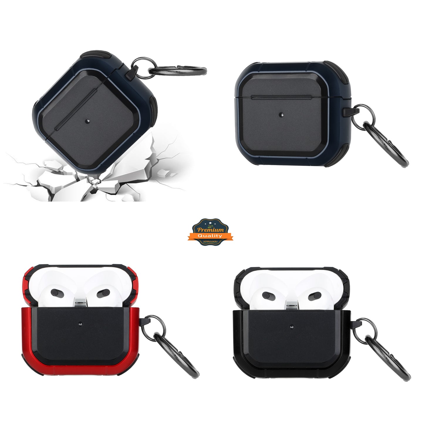 For Airpods Pro 3 (2025) Heavy Duty Hybrid 2 in 1 Shockproof Full Protective Hard PC+Soft Rubber Silicone Skin with Keychain Case Cover