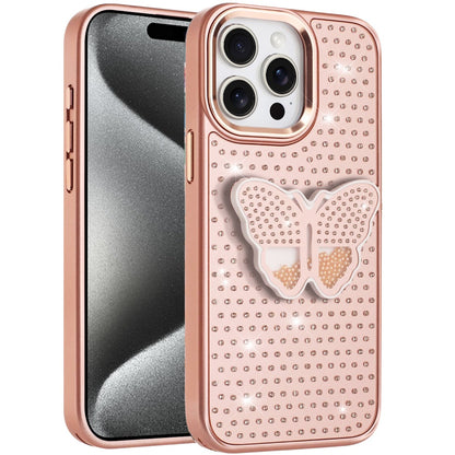 For Apple iPhone 14 Pro Max Butterfly Moveable Grip 3D Pop Stand Full Diamond Bling Sparkling TPU Fashion Hybrid Case Cover