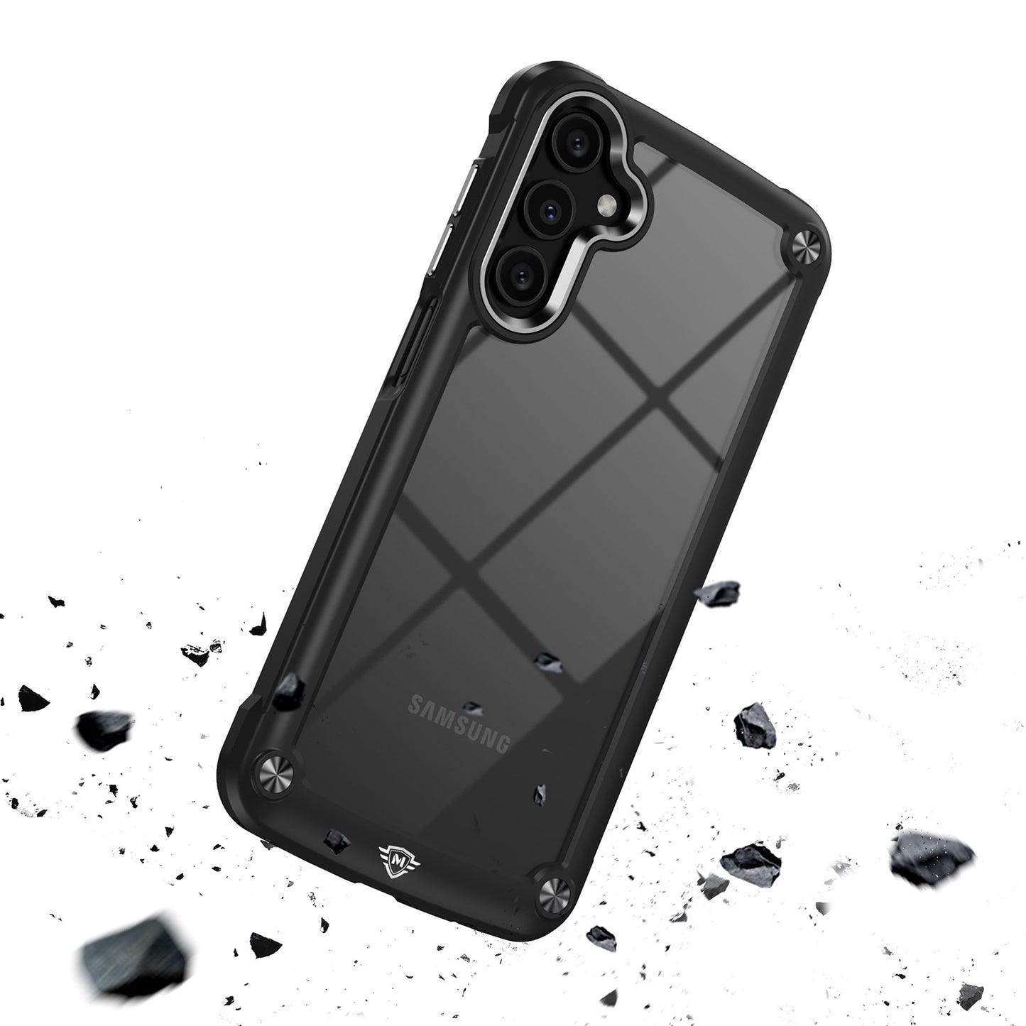 For Samsung Galaxy A16 5G Ultimate Hybrid Transparent Rubber with Metal Buttons & Camera Edges Hard TPU Frame Corner Bumper Case Cover