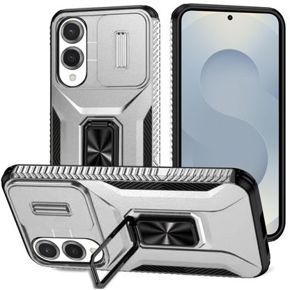 For Motorola Moto G 5G 2025 Case, Camera Cover with Magnetic Rotation Ring Stand, Military Grade Hybrid Hard TPU Shockproof Case Cover Silver