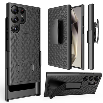 For Samsung Galaxy S25 Ultra Hybrid Slim 3-in-1 Shockproof Armor with Kickstand Holster Combo & Swivel Belt Clip Case Cover Black