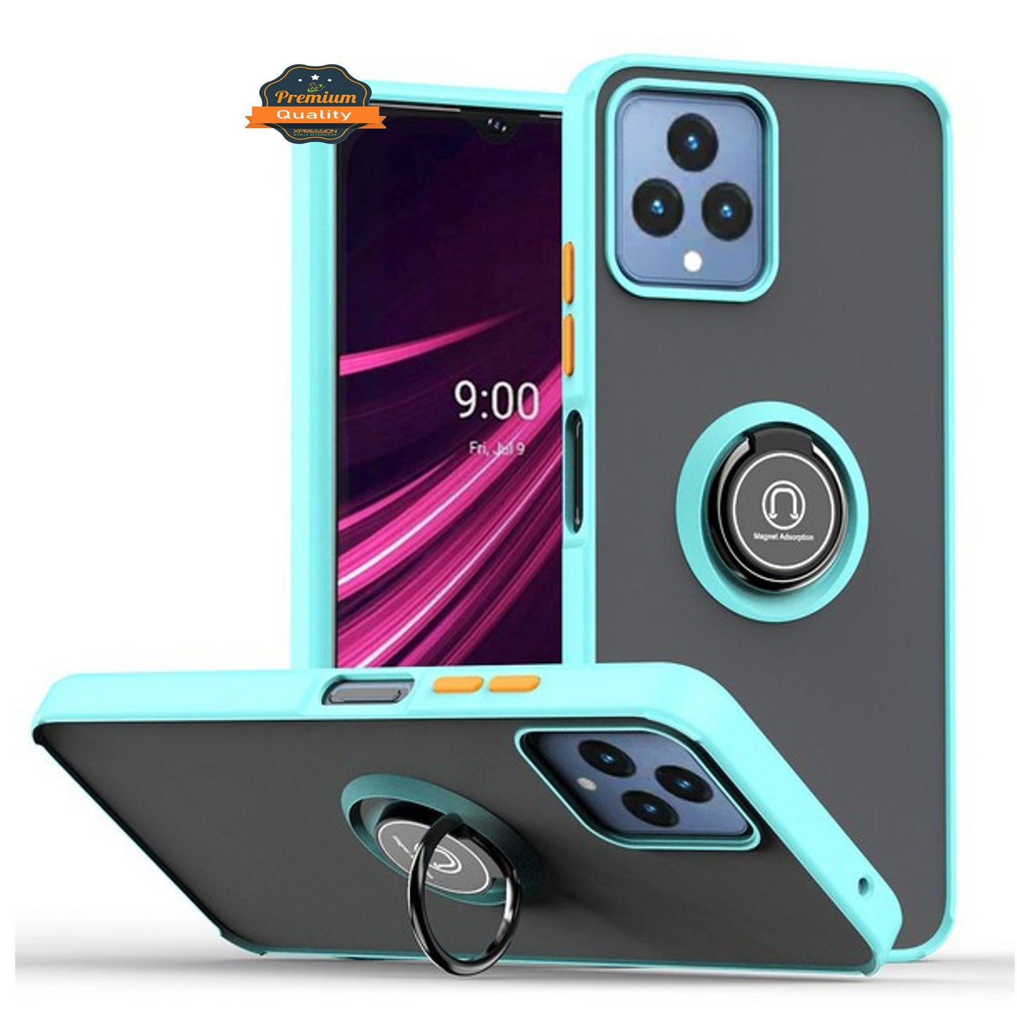 For Gabb Phone 4 Pro Translucent Matte Back Hybrid with Rotatable Metal Ring Holder Kickstand Shockproof TPU (Fit Car Mount) Case Cover