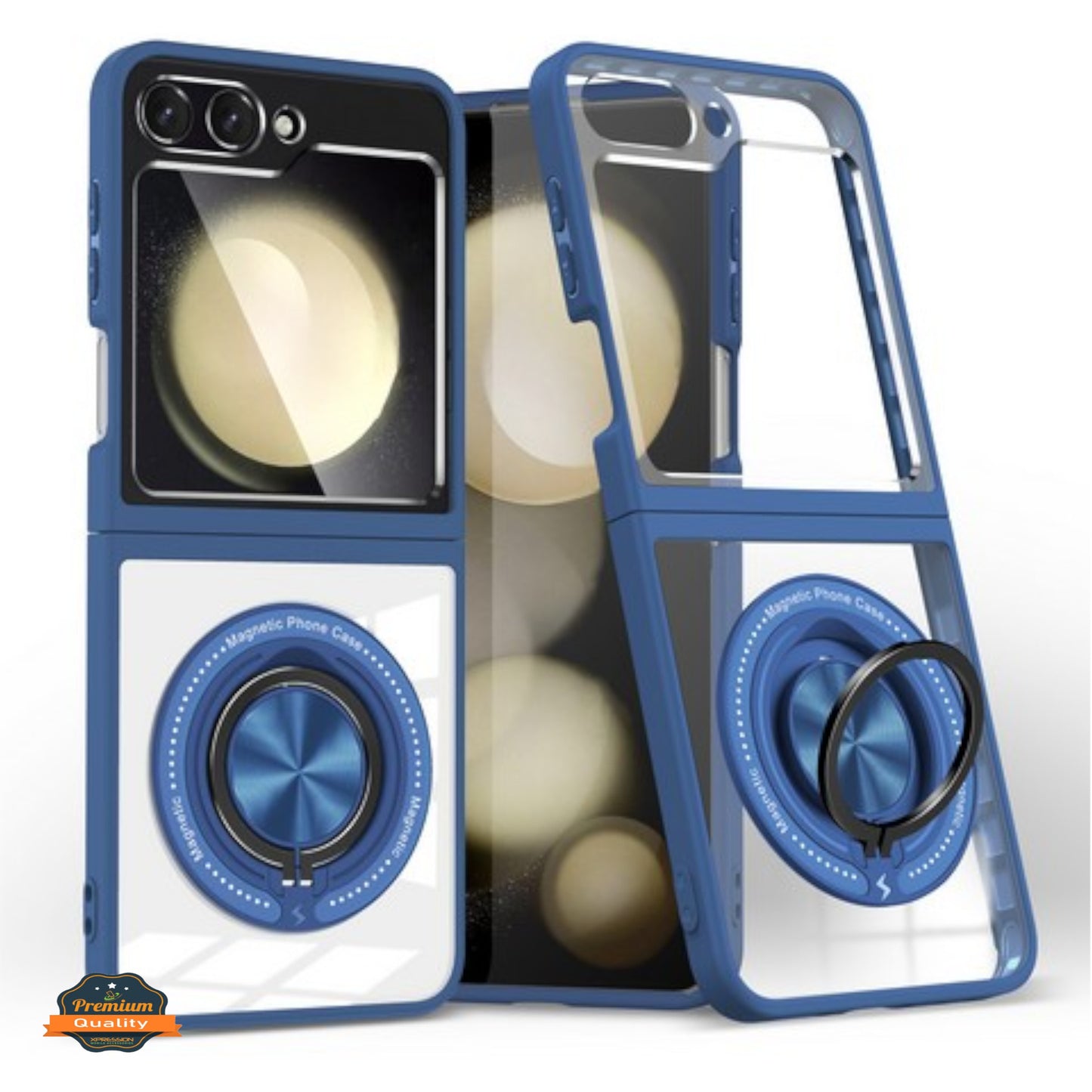 For Samsung Galaxy Z Flip 7 Clear Transparent Back Hybrid with Rotating Ring Stand, MagSafe Compatible Shockproof Slim TPU PC Case Cover