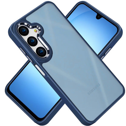 For Samsung Galaxy A17 5G Slim Fit Hybrid Transparent Thick Acrylic with Metal Buttons Frame Protective Hard PC + TPU Shockproof Case Cover Blue