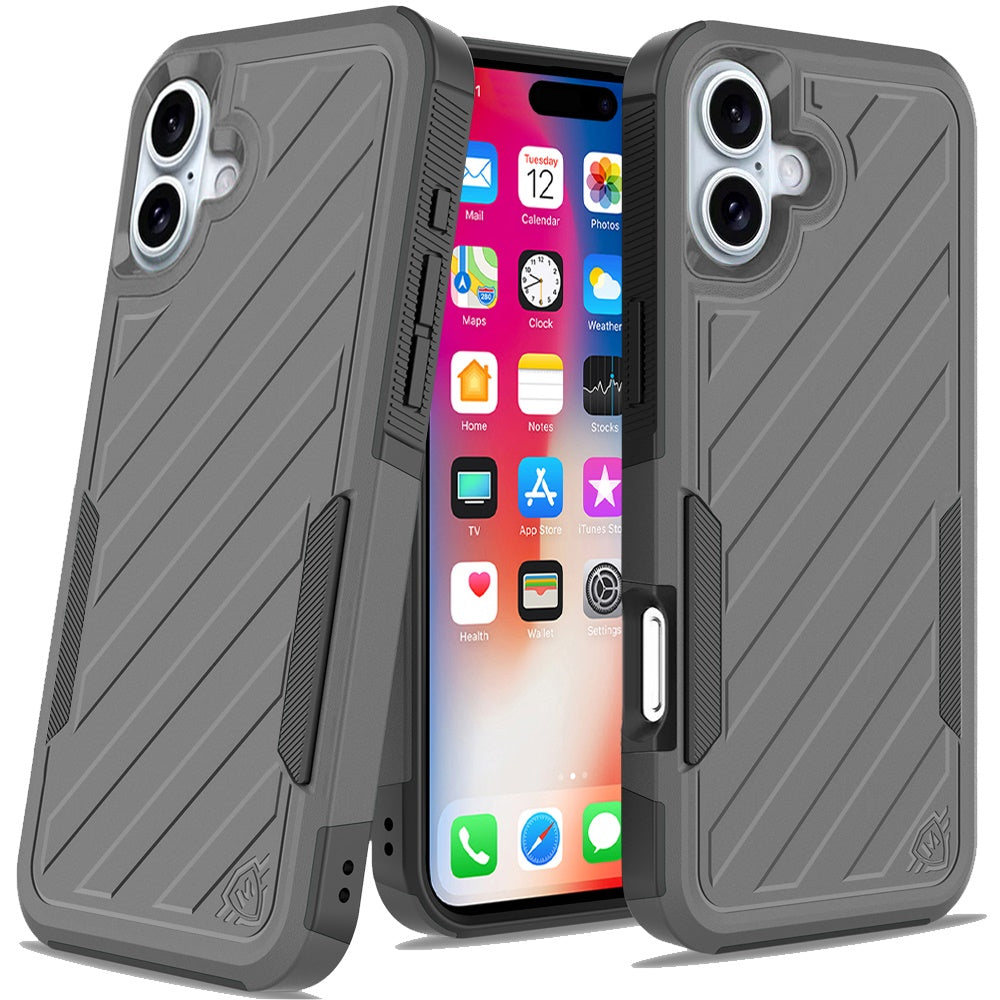 For Apple iPhone 16 (6.1") Premium Design Hybrid lined Shockproof Rugged Textured 2in1 Hard PC & Silicone TPU Non Slip Tough Case Cover