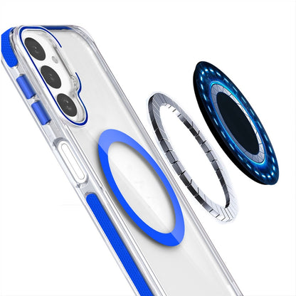 For Samsung Galaxy A17 5G Hybrid Clear Back Case with Invisible Camera Bracket Stand, MagSafe Magnetic Circle, Shockproof Color Frame Case Cover Blue