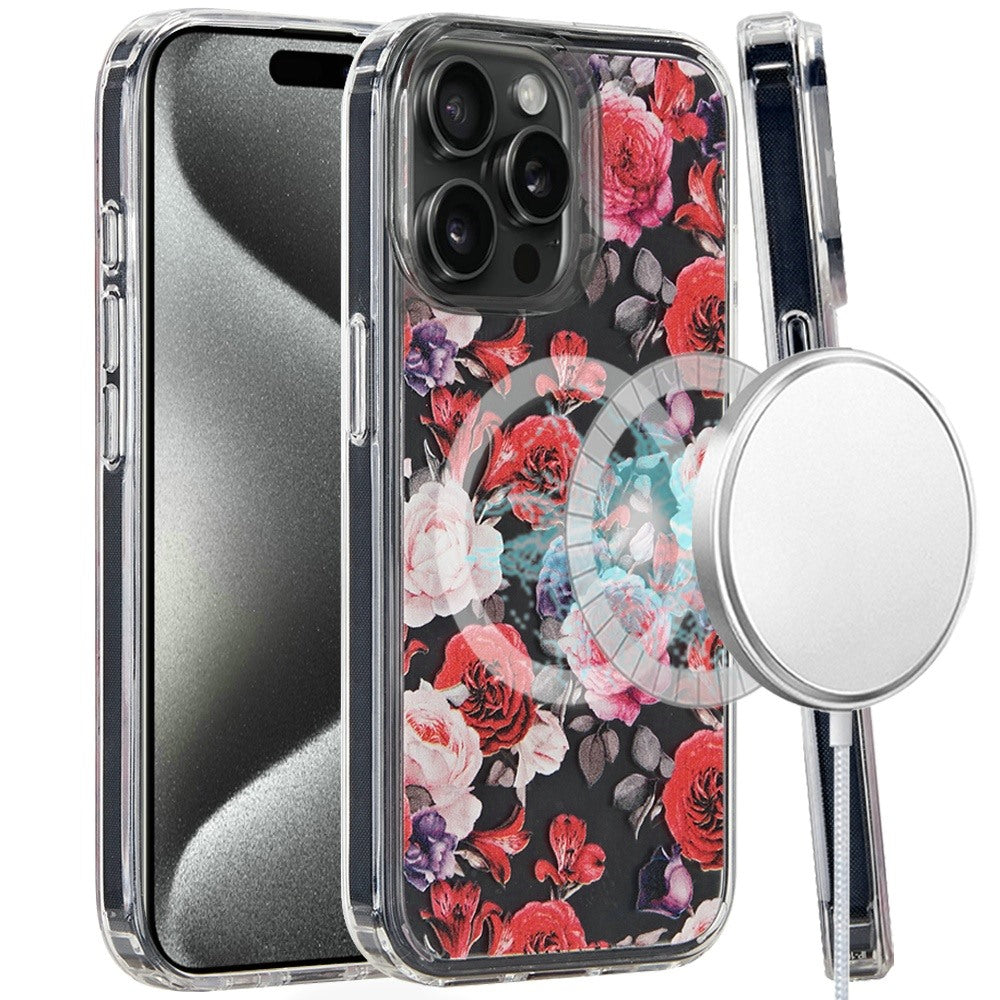 For Apple iPhone 15 Pro Max (6.7") Magsafe Case Cute Pattern Design Durable Shockproof SlimTPU Hard Back [Compatible with Magsafe] Case Cover