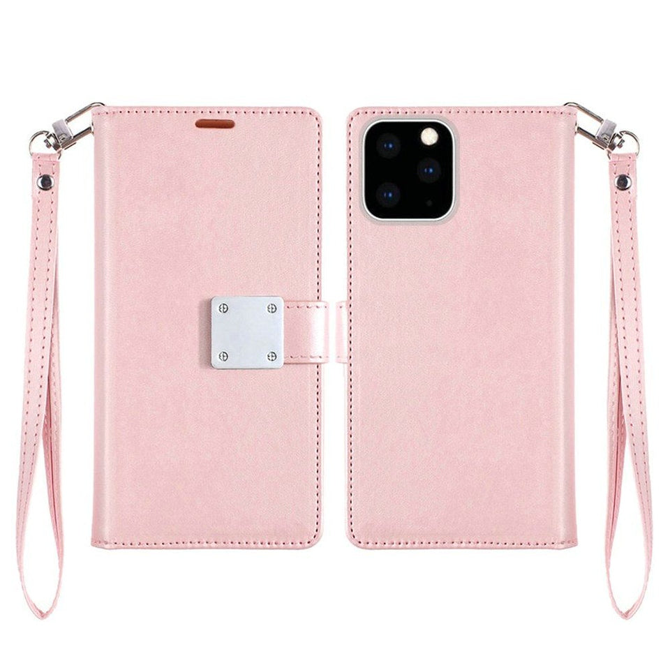 For Apple iPhone SE 4 Wallet Cases PU Leather with Credit Card /ID /Cash Holder Slot Dual Flip Book Pouch, Stand and Strap Case Cover Rose Gold