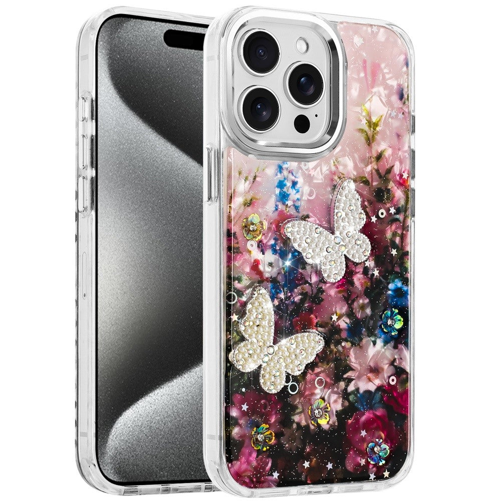 For Samsung Galaxy S25 Fan Edition /Galaxy S25 FE Epoxy Glitter Flowers Bling 3D Butterfly Fashion TPU Hybrid with Shockproof Protection Case Cover
