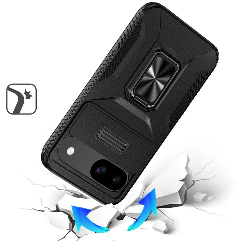 For Google Pixel 9A Case, Camera Cover with Magnetic Rotation Ring Stand, Military Grade Hybrid Hard TPU Shockproof Case Cover