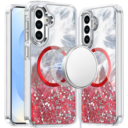 For Apple iPhone 15 Pro Max Epoxy Glitter Shimmer Fashion Case with Magnetic Magsafe Compatible Hybrid Sparkling Slim Protective Case Cover Red