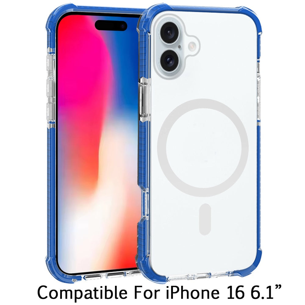 For Apple iPhone 16 (6.1") Hybrid Acrylic Transparent Hard PC + TPU Color Frame Bumper Compatible with MagSafe Case Cover
