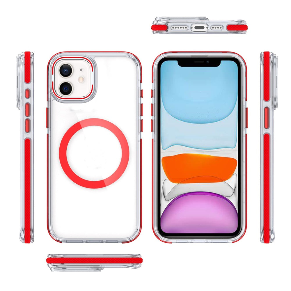 For Samsung Galaxy S22 Hybrid Clear Invisible Camera Bracket Stand [With Magsafe Magnetic Circle] Shockproof Color Frame Case Cover Red