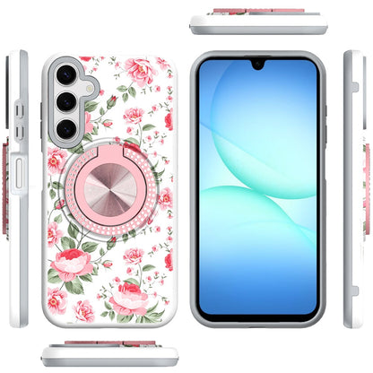 For Samsung Galaxy A17 5G Pattern Design Hybrid with Invisible Ring Stand & Magnetic Back, Shockproof Protective Grip Case Cover