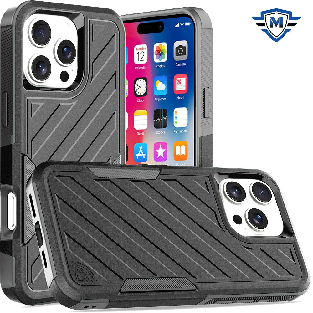 For Apple iPhone 16 Pro (6.3") Premium Design Hybrid lined Shockproof Rugged Textured 2in1 Hard PC & Silicone TPU Non Slip Tough Case Cover