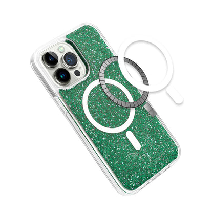 For Apple iPhone 16 Pro Max (6.9") Magnetic MagSafe Wireless Compatible Epoxy Glitter Shiny Sparkle Bling Hybrid Slim PC + TPU Frame Case Cover