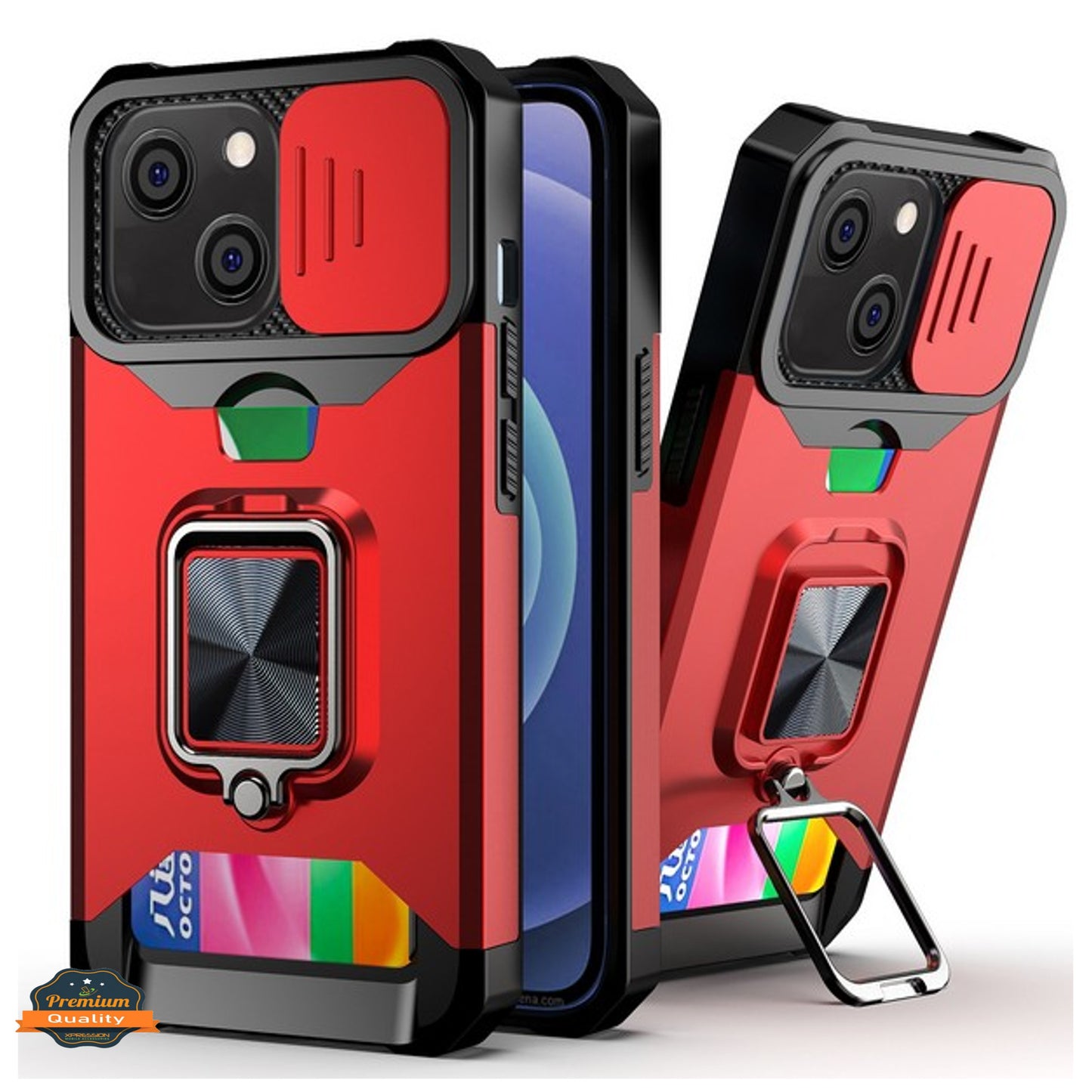 For Apple iPhone 16 Pro (6.3") Wallet Designed with Camera Protection, Card Slot & Ring Kickstand Magnetic Car Mount Case Cover