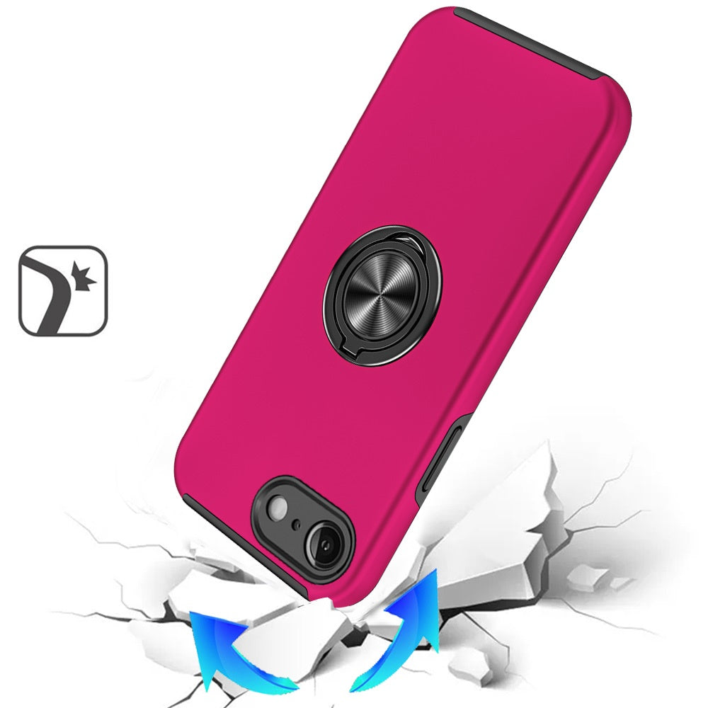 For Apple iPhone 16e Hybrid 360 Degree Rotatable Metal Invisible Ring Stand Holder Slim Fit Magnetic Car Mount Shockproof Case Cover