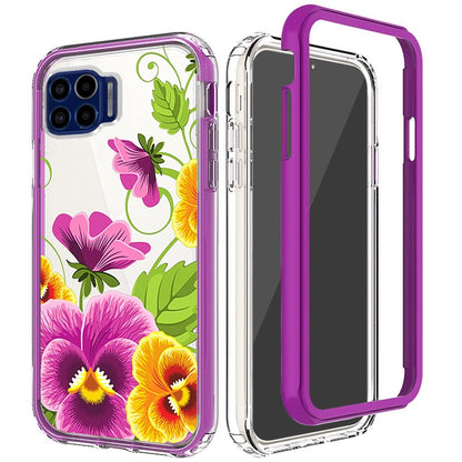 For Apple iPhone 14 Plus (6.7") Beautiful Design 3in1 Hybrid Triple Layer Armor Hard PC Plastic Rubber Frame Purple Summer Floral Phone Case Cover