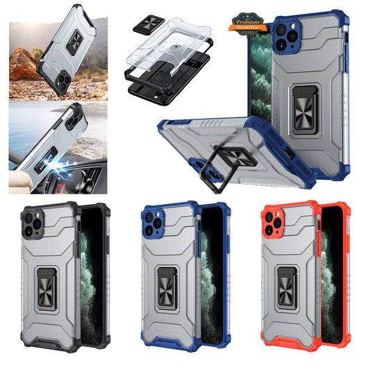 For Samsung Galaxy A02S Transparent 360 Rotation Built-in Magnetic Ring Kickstand Holder Hybrid Rugged Armor Bumper  Phone Case Cover