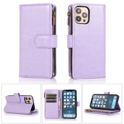 For Apple iPhone 8 Plus/7 Plus/6 6S Plus Leather Zipper Wallet Case 9 Card Slots Cash Pocket Clutch Pouch with Stand & Strap  Phone Case Cover