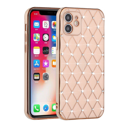For Apple iPhone 14 Pro (6.1") Luxury Diamonds on Electroplated Grid Design Rhinestone Protective TPU Hard PC  Phone Case Cover