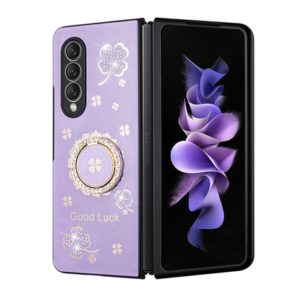 For Samsung Galaxy Z Fold 4 5G Diamond Bling Sparkly Glitter Ornaments Engraving Hybrid Ring Stand Fashion  Phone Case Cover
