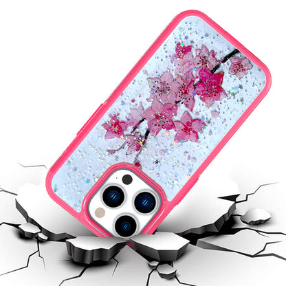 For iPhone 14 Pro (6.1") Sakura Spring Flowers Design Colorful Frame Hybrid Rubber TPU Hard Shockproof Rugged Slim  Phone Case Cover
