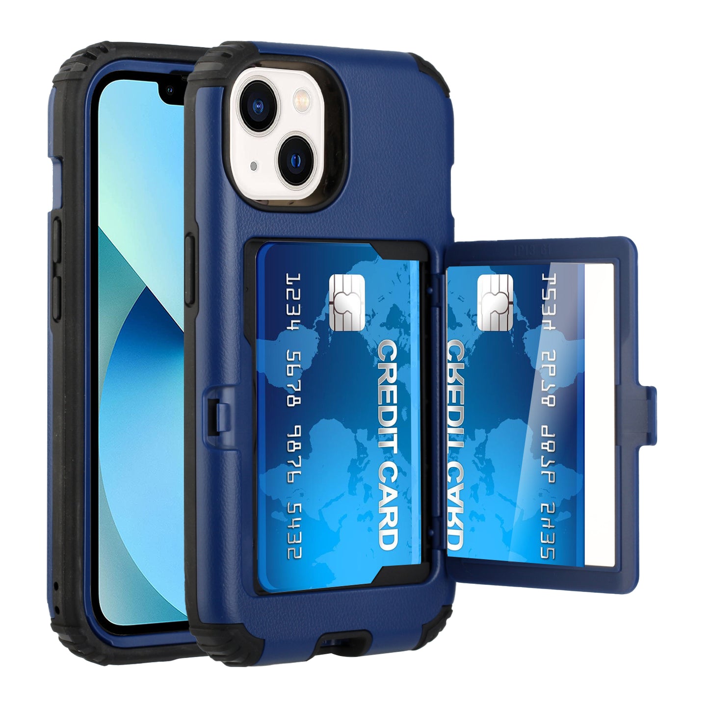 For Apple iPhone 12 /Pro Max Wallet Design with Credit Card Holder, Hidden Back Mirror Stand Heavy Duty Hybrid Shockproof  Phone Case Cover