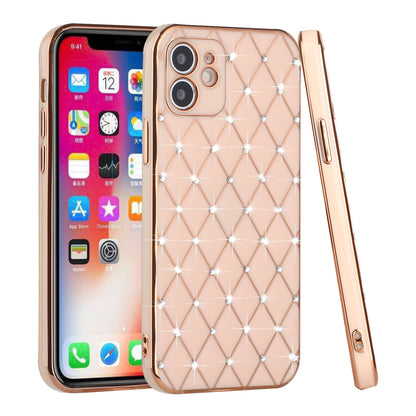 For Apple iPhone 14 Pro Max (6.7") Luxury Diamonds on Electroplated Grid Design Rhinestone Protective TPU Hard  Phone Case Cover