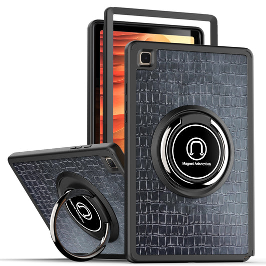 Case for Samsung Galaxy Tab A7 (10.4 inch) Slim Hybrid with Ring Magnetic Stand Holder Kickstand Frame Bumper Drop proof Tablet Black Crocodile Tablet Cover