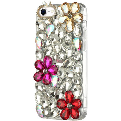 For Apple iPhone SE 3 (2022) SE/8/7 Bling Clear Crystal 3D Full Diamonds Luxury Sparkle Rhinestone Hybrid Gold/ Pink/ Red Phone Case Cover