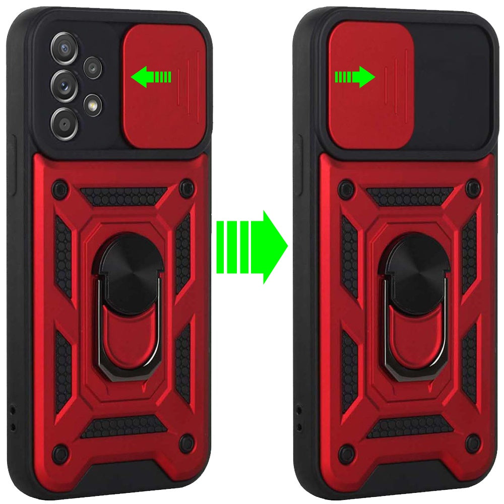 For Samsung Galaxy A33 5G Hybrid Cases with Slide Camera Lens Cover and Ring Holder Kickstand Rugged Dual Layer Heavy Duty Hard  Phone Case Cover