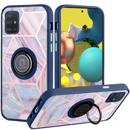 For Samsung Galaxy A02S Unique Marble Design with Magnetic Ring Kickstand Holder Hybrid TPU Hard PC Armor Shockproof  Phone Case Cover