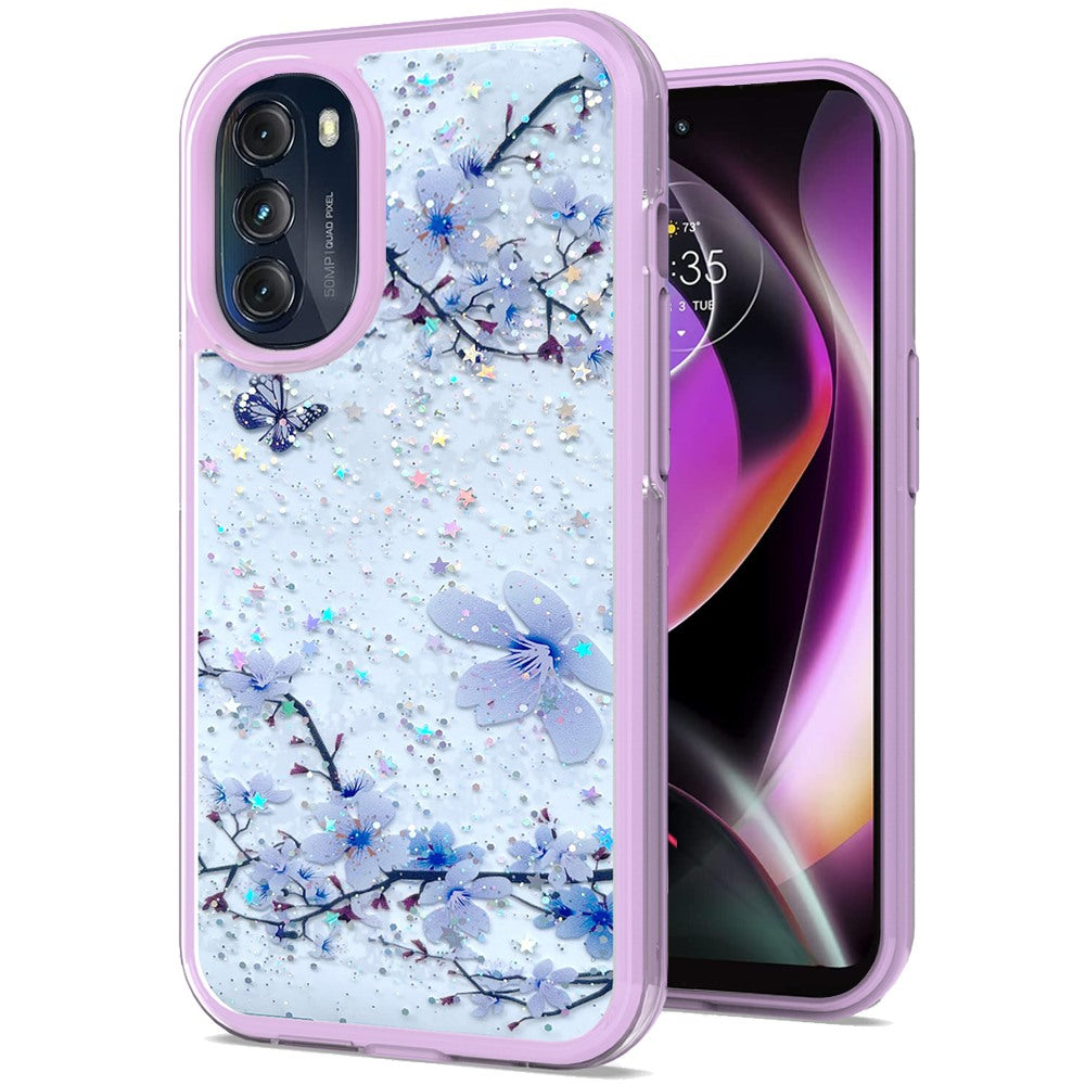 For Motorola Moto G 5G 2022 Sakura Spring Flowers Design Colorful Frame Hybrid Rubber TPU Hard PC Shockproof Slim  Phone Case Cover